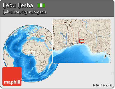 Shaded Relief Location Map of Ijebu Ijesha