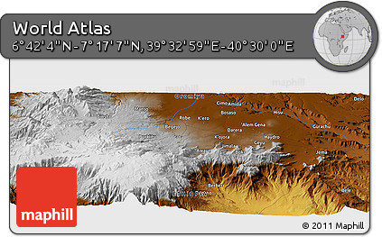 Physical Panoramic Map of the Area around 6° 59' 36" N, 40° 1' 29" E