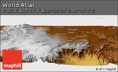 Physical Panoramic Map of the Area around 6° 59' 36" N, 40° 1' 29" E