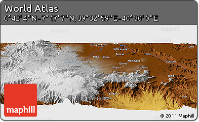Physical Panoramic Map of the Area around 6° 59' 36" N, 40° 1' 29" E