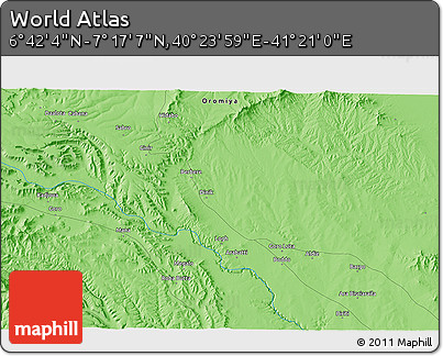 Political 3D Map of the Area around 6° 59' 36" N, 40° 52' 30" E
