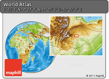 Physical Location Map of the Area around 6° 59' 36" N, 41° 43' 30" E