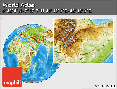 Physical Location Map of the Area around 6° 59' 36" N, 41° 43' 30" E