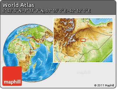 Physical Location Map of the Area around 6° 59' 36" N, 41° 43' 30" E