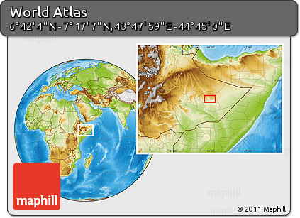 Physical Location Map of the Area around 6° 59' 36" N, 44° 16' 29" E