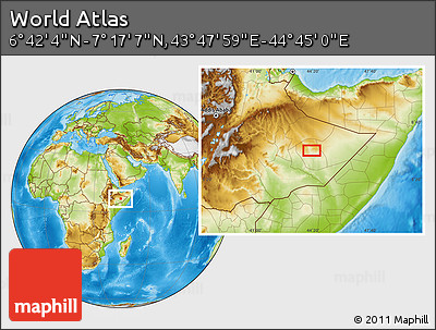 Physical Location Map of the Area around 6° 59' 36" N, 44° 16' 29" E