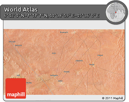 Satellite 3D Map of the Area around 6° 59' 36" N, 45° 7' 30" E