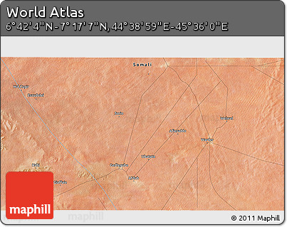 Satellite 3D Map of the Area around 6° 59' 36" N, 45° 7' 30" E