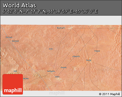 Satellite 3D Map of the Area around 6° 59' 36" N, 45° 7' 30" E
