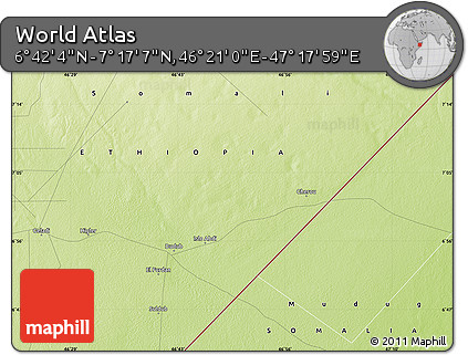 Physical Map of the Area around 6° 59' 36" N, 46° 49' 30" E