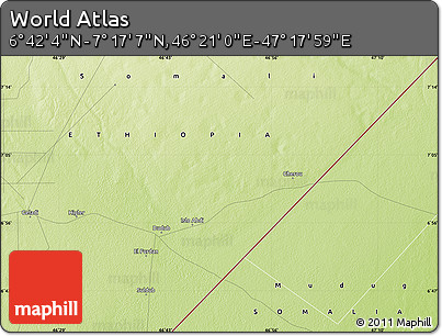 Physical Map of the Area around 6° 59' 36" N, 46° 49' 30" E