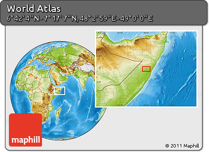 Physical Location Map of the Area around 6° 59' 36" N, 48° 31' 29" E