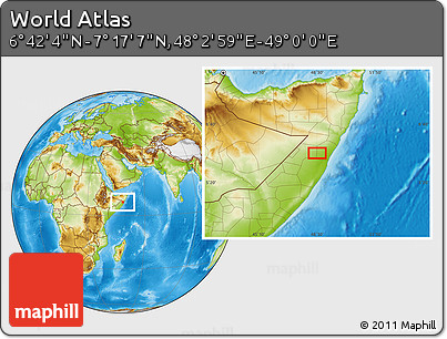 Physical Location Map of the Area around 6° 59' 36" N, 48° 31' 29" E
