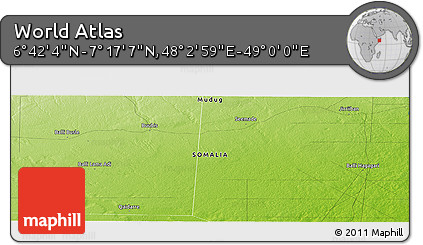 Physical Panoramic Map of the Area around 6° 59' 36" N, 48° 31' 29" E