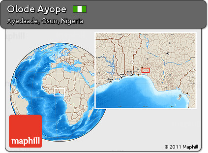 Shaded Relief Location Map of Olode Ayope