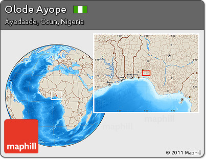 Shaded Relief Location Map of Olode Ayope