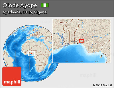 Shaded Relief Location Map of Olode Ayope
