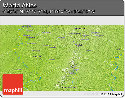 Physical 3D Map of the Area around 6° 59' 36" N, 4° 10' 30" W