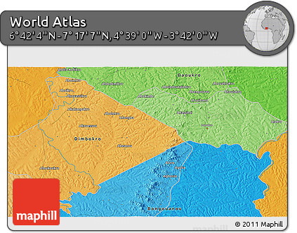 Political 3D Map of the Area around 6° 59' 36" N, 4° 10' 30" W