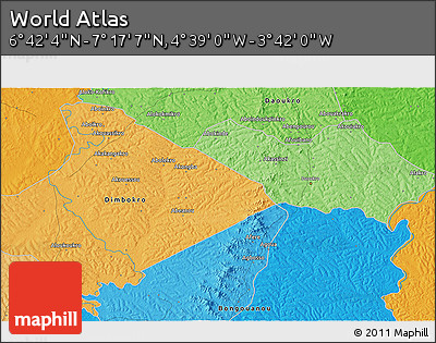 Political 3D Map of the Area around 6° 59' 36" N, 4° 10' 30" W