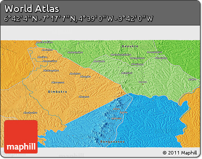 Political 3D Map of the Area around 6° 59' 36" N, 4° 10' 30" W