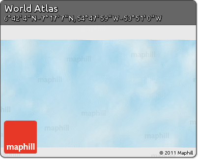 Physical 3D Map of the Area around 6° 59' 36" N, 54° 19' 30" W