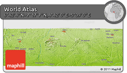 Physical Panoramic Map of the Area around 6° 59' 36" N, 5° 10' 30" E