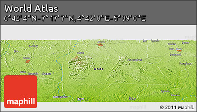 Physical Panoramic Map of the Area around 6° 59' 36" N, 5° 10' 30" E
