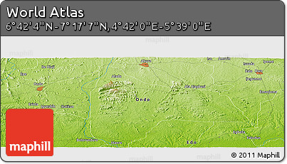 Physical Panoramic Map of the Area around 6° 59' 36" N, 5° 10' 30" E