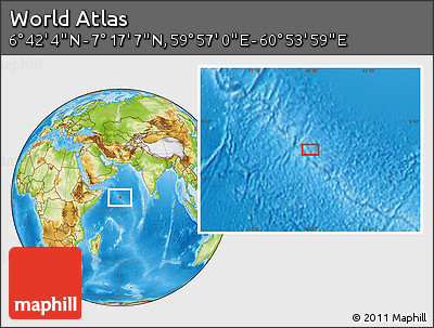 Physical Location Map of the Area around 6° 59' 36" N, 60° 25' 29" E