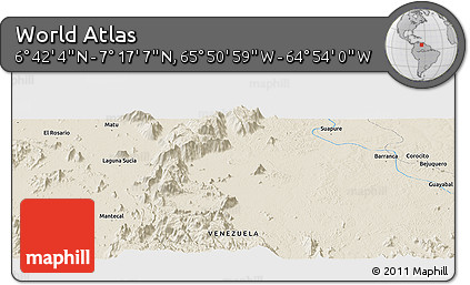 Shaded Relief Panoramic Map of the Area around 6° 59' 36" N, 65° 22' 30" W