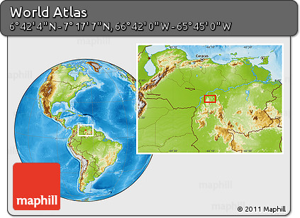 Physical Location Map of the Area around 6° 59' 36" N, 66° 13' 29" W