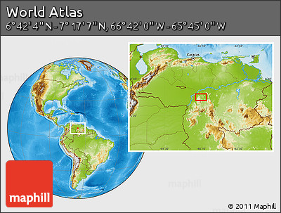 Physical Location Map of the Area around 6° 59' 36" N, 66° 13' 29" W