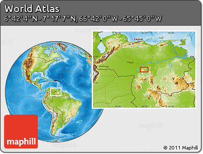 Physical Location Map of the Area around 6° 59' 36" N, 66° 13' 29" W