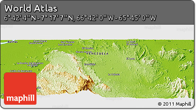 Physical Panoramic Map of the Area around 6° 59' 36" N, 66° 13' 29" W