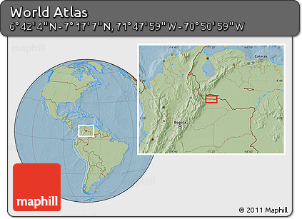 Savanna Style Location Map of the Area around 6° 59' 36" N, 71° 19' 29" W, hill shading
