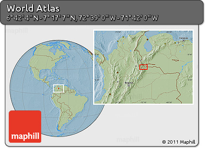 Savanna Style Location Map of the Area around 6° 59' 36" N, 72° 10' 30" W, hill shading