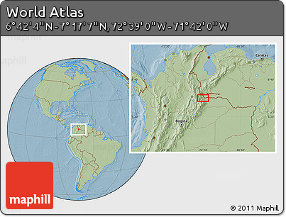 Savanna Style Location Map of the Area around 6° 59' 36" N, 72° 10' 30" W, hill shading