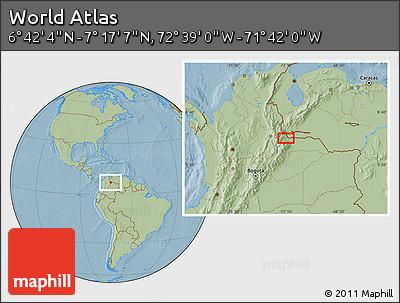 Savanna Style Location Map of the Area around 6° 59' 36" N, 72° 10' 30" W, hill shading
