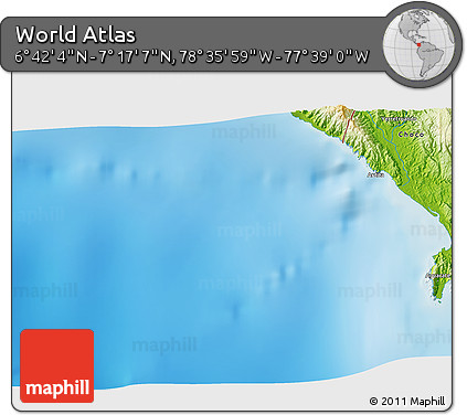 Physical 3D Map of the Area around 6° 59' 36" N, 78° 7' 30" W
