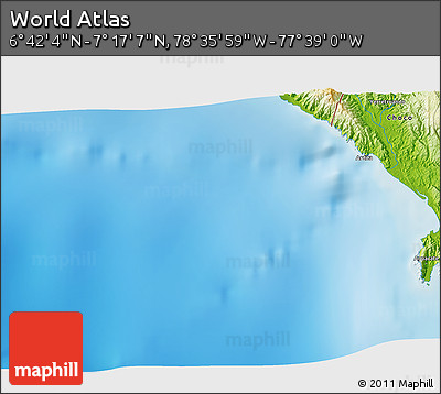 Physical 3D Map of the Area around 6° 59' 36" N, 78° 7' 30" W