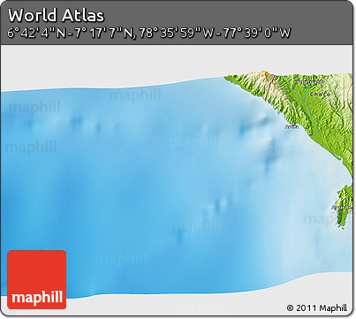 Physical 3D Map of the Area around 6° 59' 36" N, 78° 7' 30" W