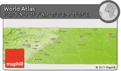 Physical Panoramic Map of the Area around 6° 59' 36" N, 7° 43' 29" E