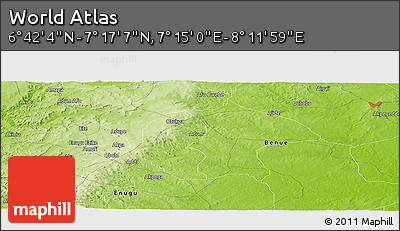 Physical Panoramic Map of the Area around 6° 59' 36" N, 7° 43' 29" E