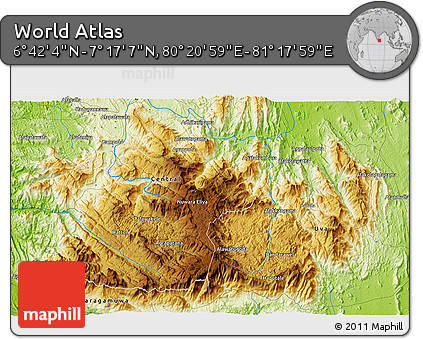 Physical 3D Map of the Area around 6° 59' 36" N, 80° 49' 29" E