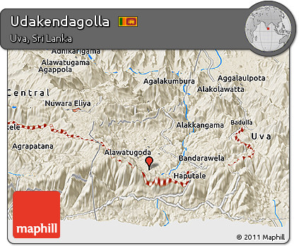 Shaded Relief Panoramic Map of Udakendagolla
