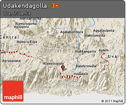 Shaded Relief Panoramic Map of Udakendagolla