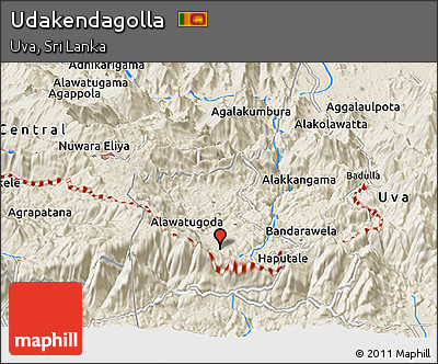 Shaded Relief Panoramic Map of Udakendagolla