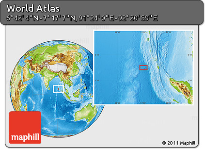 Physical Location Map of the Area around 6° 59' 36" N, 91° 52' 30" E