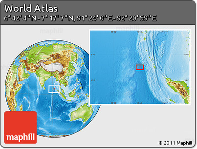 Physical Location Map of the Area around 6° 59' 36" N, 91° 52' 30" E
